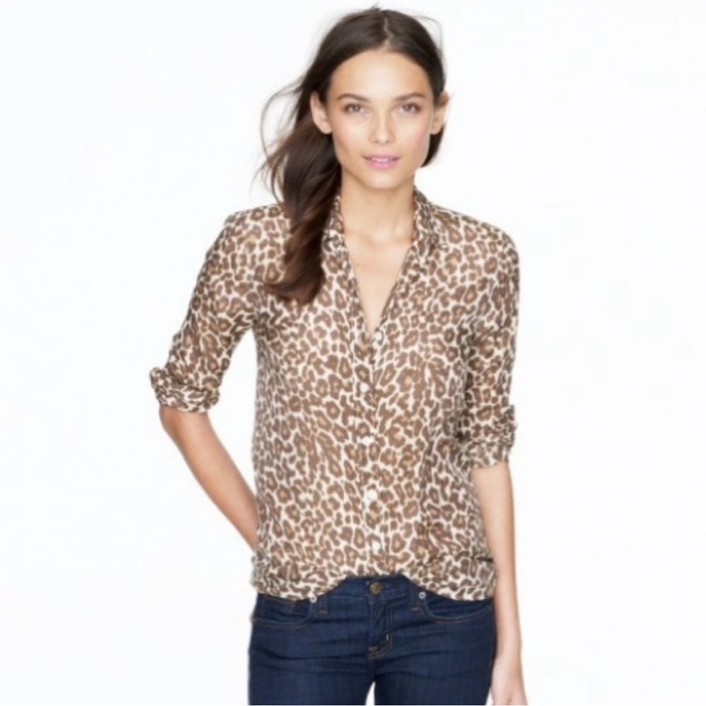 J.CREW Leopard Print Silk Blend Perfect Shirt Sz 6
